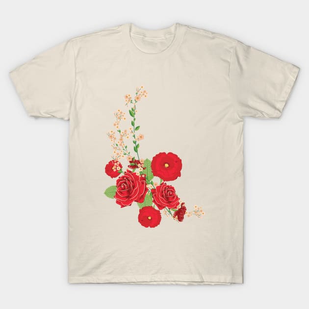 Red Roses and Poppies Ornament T-Shirt by AnnArtshock